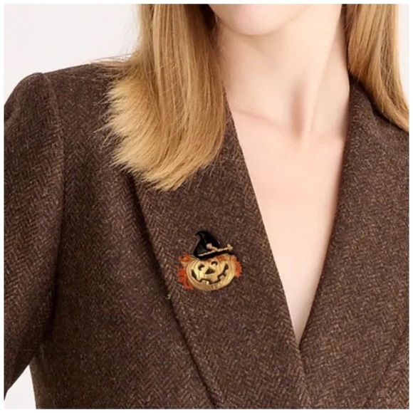VINTAGE • JJ Jonette Jack-o-Lantern Pumpkin Witch Scarecrow Lapel Pin Brooch - Picture 2 of 5